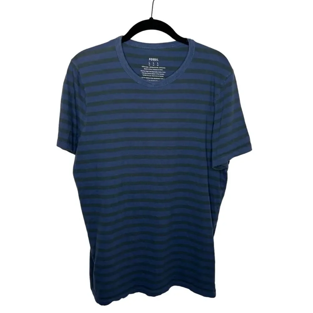 FOSSIL / blue green classic striped crew neck tee / L